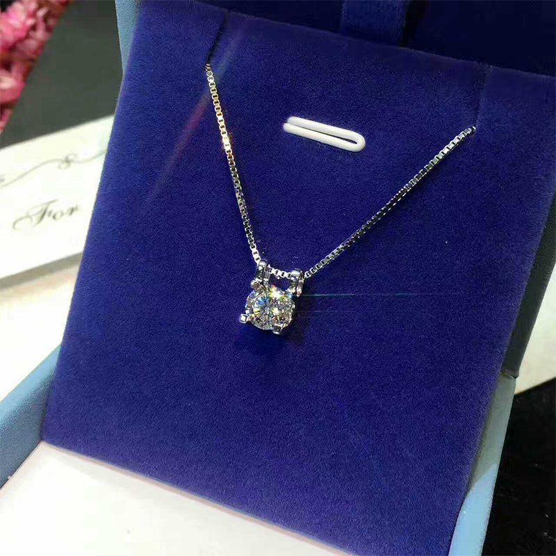 Box Chain Necklace | 0.5CT Round Cut D Colour Moissanite Pendant  White Gold plated