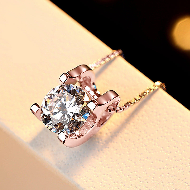Box Chain Necklace | 0.5CT Round Cut D Colour Moissanite Pendant Rose Gold plated