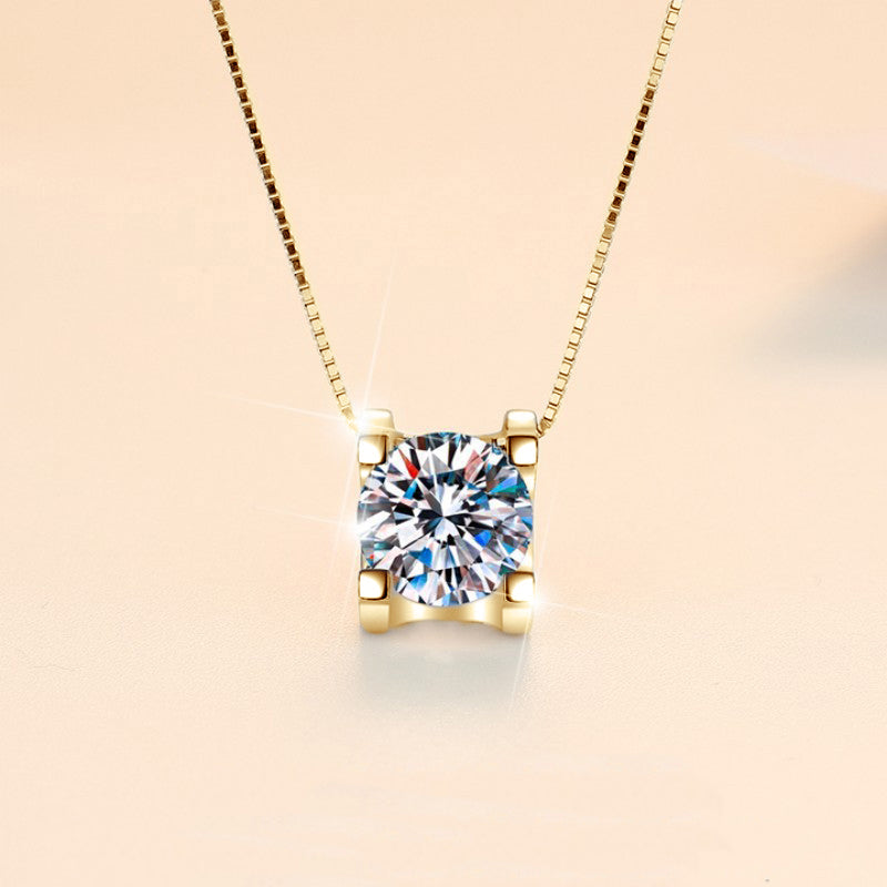 Box Chain Necklace | 0.5CT Round Cut D Colour Moissanite Pendant 18k Gold plated
