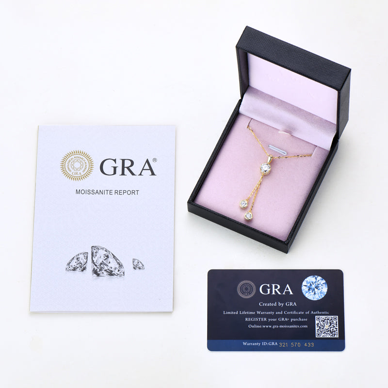 Moissanite Crown Tassel Drop Pendant Necklace with 6.5mm &amp; 4mm D/VVS1 18k Gold plated