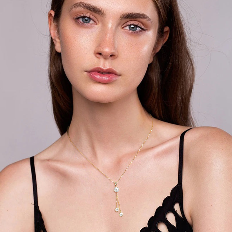 Moissanite Crown Tassel Drop Pendant Necklace with 6.5mm &amp; 4mm D/VVS1 18k Gold plated