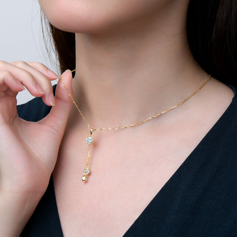 Moissanite Crown Tassel Drop Pendant Necklace with 6.5mm &amp; 4mm D/VVS1 18k Gold plated