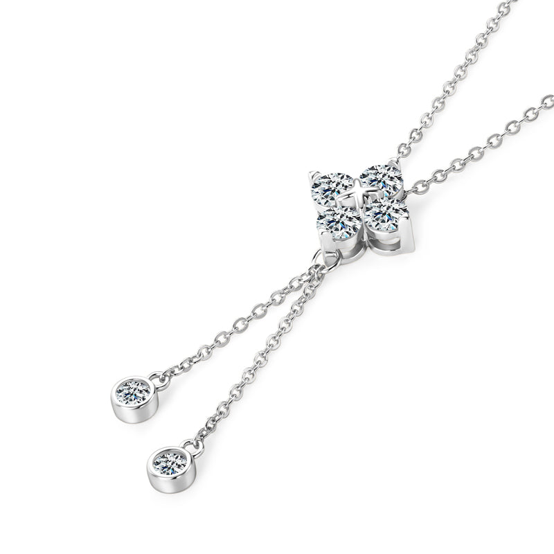 Four-Leaf Flower Moissanite Tassel Pendant Necklace White Gold plated (Copy)