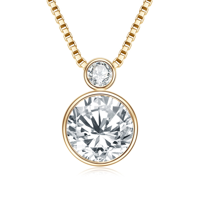 Double Bezel Moissanite Pendant Necklace – 2ct (8mm) and 3mm Stones with Box Chain