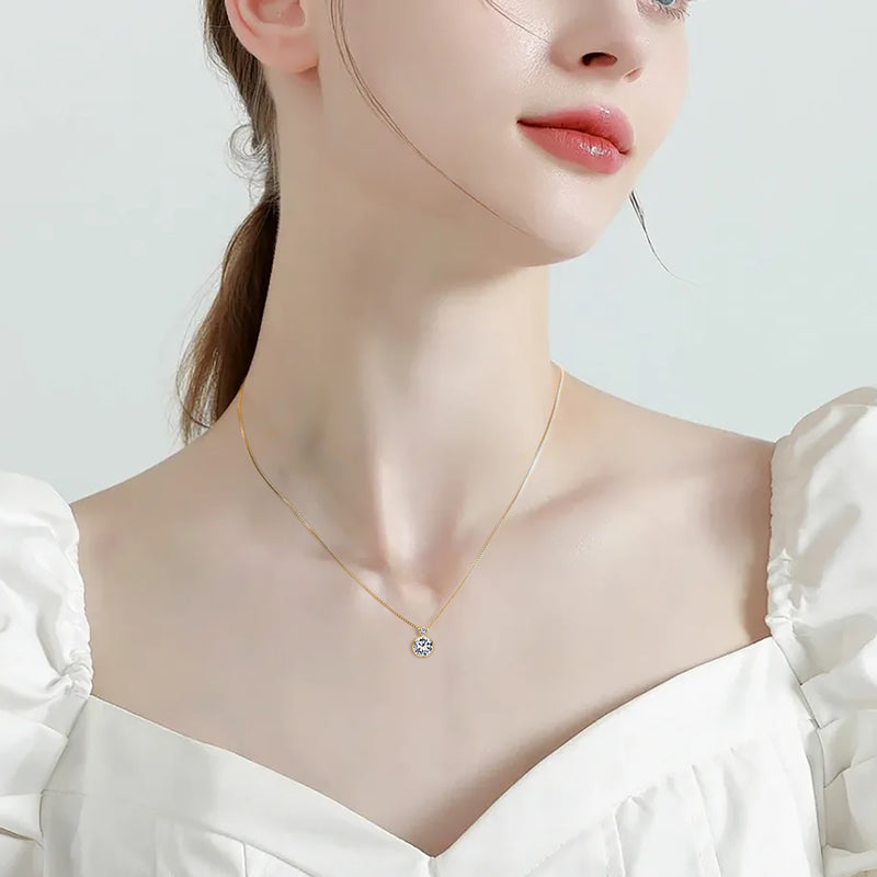 Double Bezel Moissanite Pendant Necklace – 2ct (8mm) and 3mm Stones with Box Chain