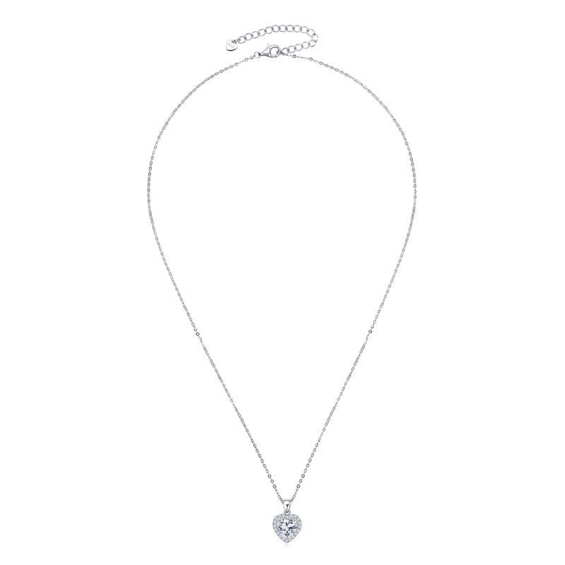 2CT Heart Shaped Moissanite Halo Pendant Necklace white Gold plated