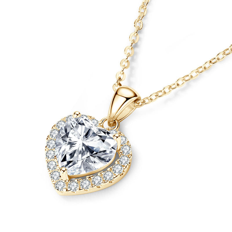 2CT Heart Shaped Moissanite Halo Pendant Necklace 18k Gold plated