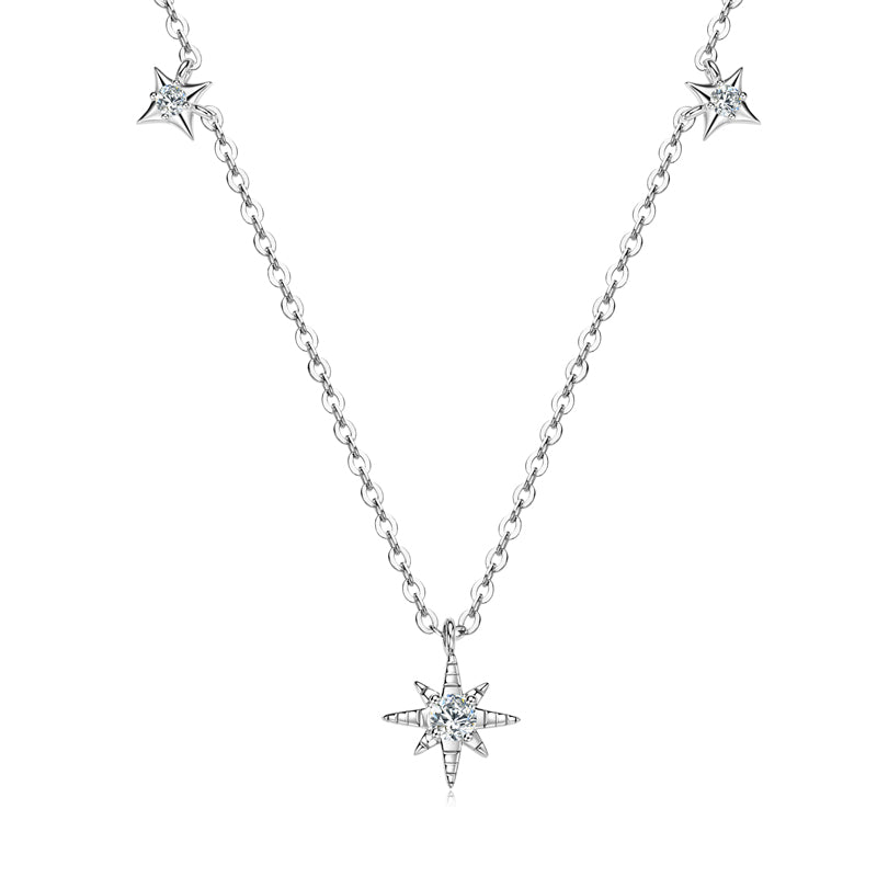 Unique Guide Star Pendant Necklace – 3mm &amp; 2mm Round VVS1 Moissanite White Gold plated