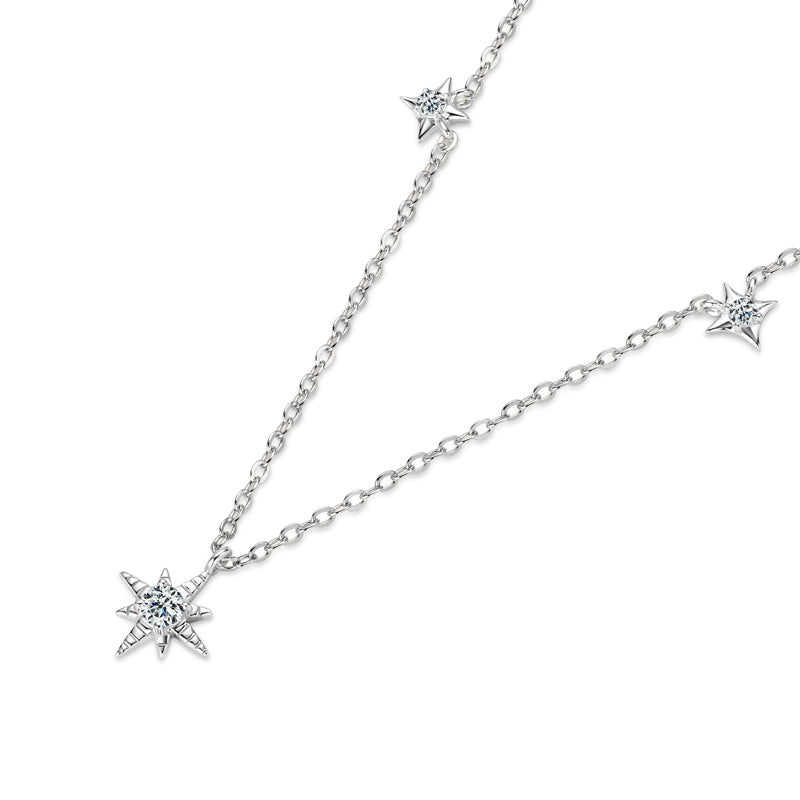 Unique Guide Star Pendant Necklace – 3mm &amp; 2mm Round VVS1 Moissanite White Gold plated