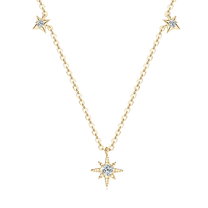 Unique Guide Star Pendant Necklace – 3mm &amp; 2mm Round VVS1 Moissanite 18k Gold plated