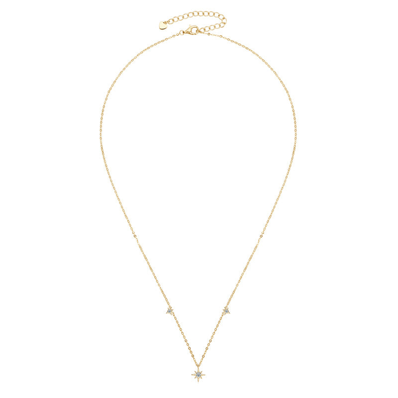 Unique Guide Star Pendant Necklace – 3mm &amp; 2mm Round VVS1 Moissanite 18k Gold plated