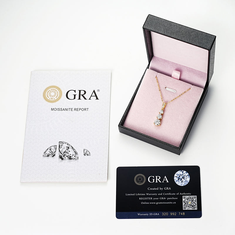 Elegant Three-Stone Moissanite Pendant Necklace – 18K Gold Plated, 1.85 CT D Colour