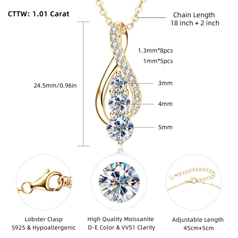 Infinity Pendant Necklace with Full Moissanite VVS 1 ct 18k Gold Plated