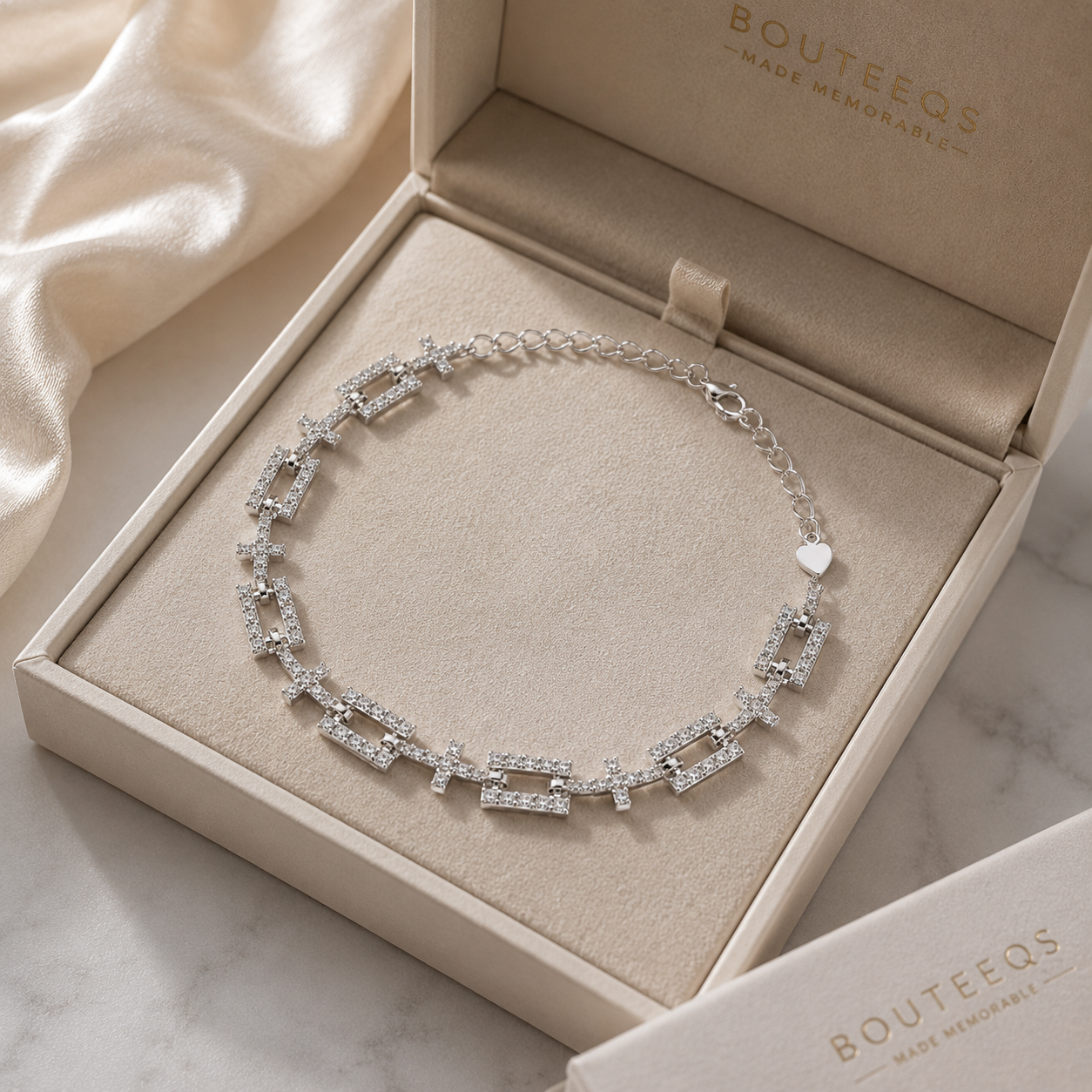 Pavé Geometric Link Sterling Silver Bracelet