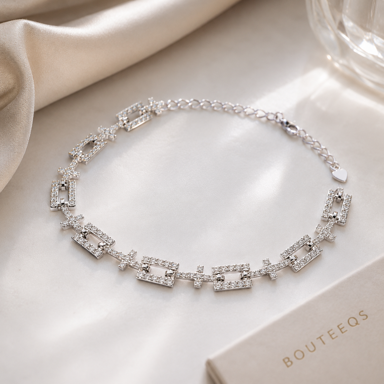 Pavé Geometric Link Sterling Silver Bracelet