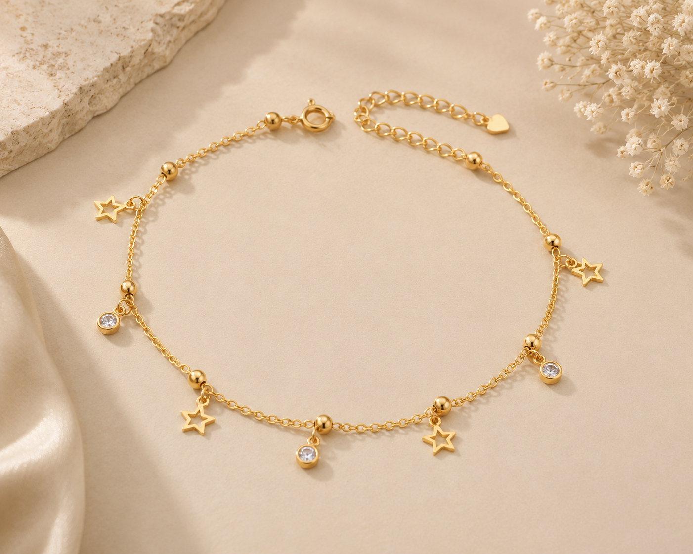 Celestial Charm Gold-Plated S925 Silver Anklet – 23 + 3 cm