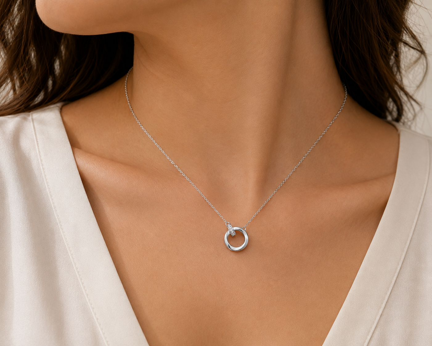 Eternal Orbit Clear Stone Sterling Silver Necklace