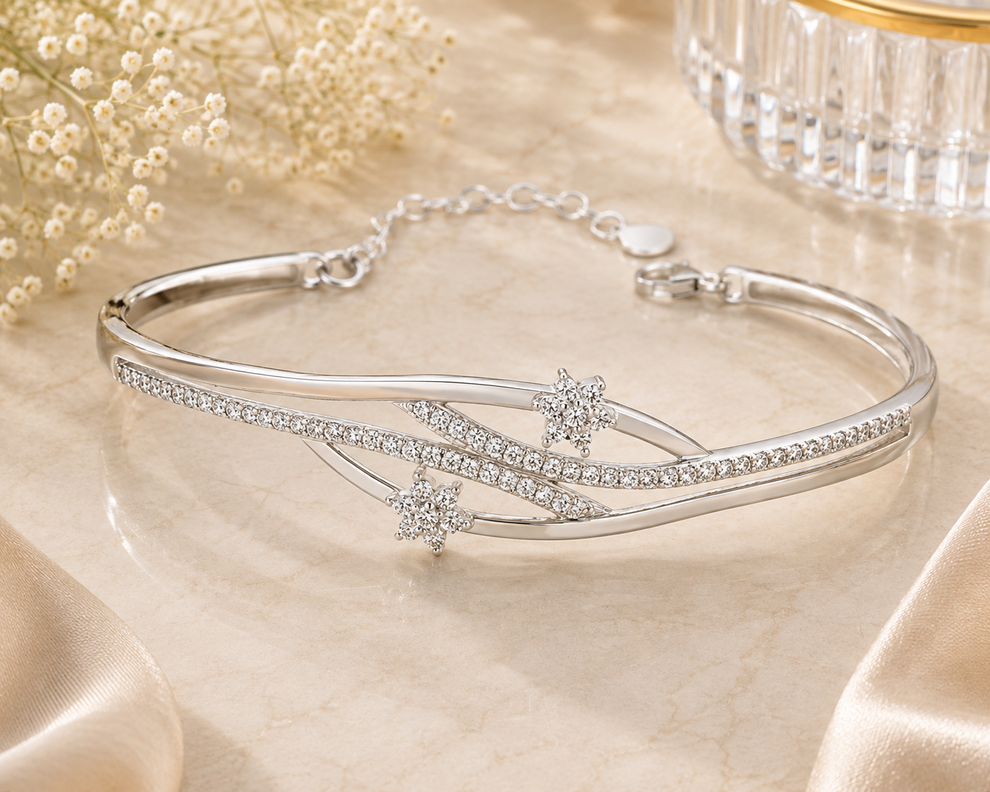 Celestial Crossover Pavé Bangle – 925 Sterling Silver