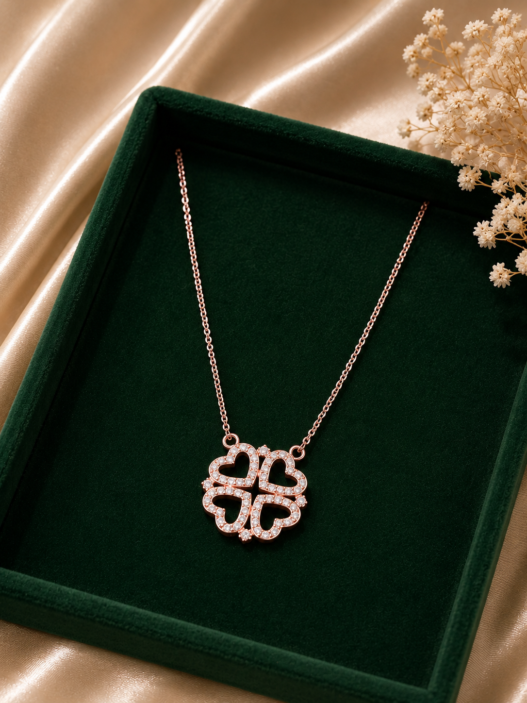 Elegant Rose Gold Plated Four Leaf Clover Necklace – Convertible Design