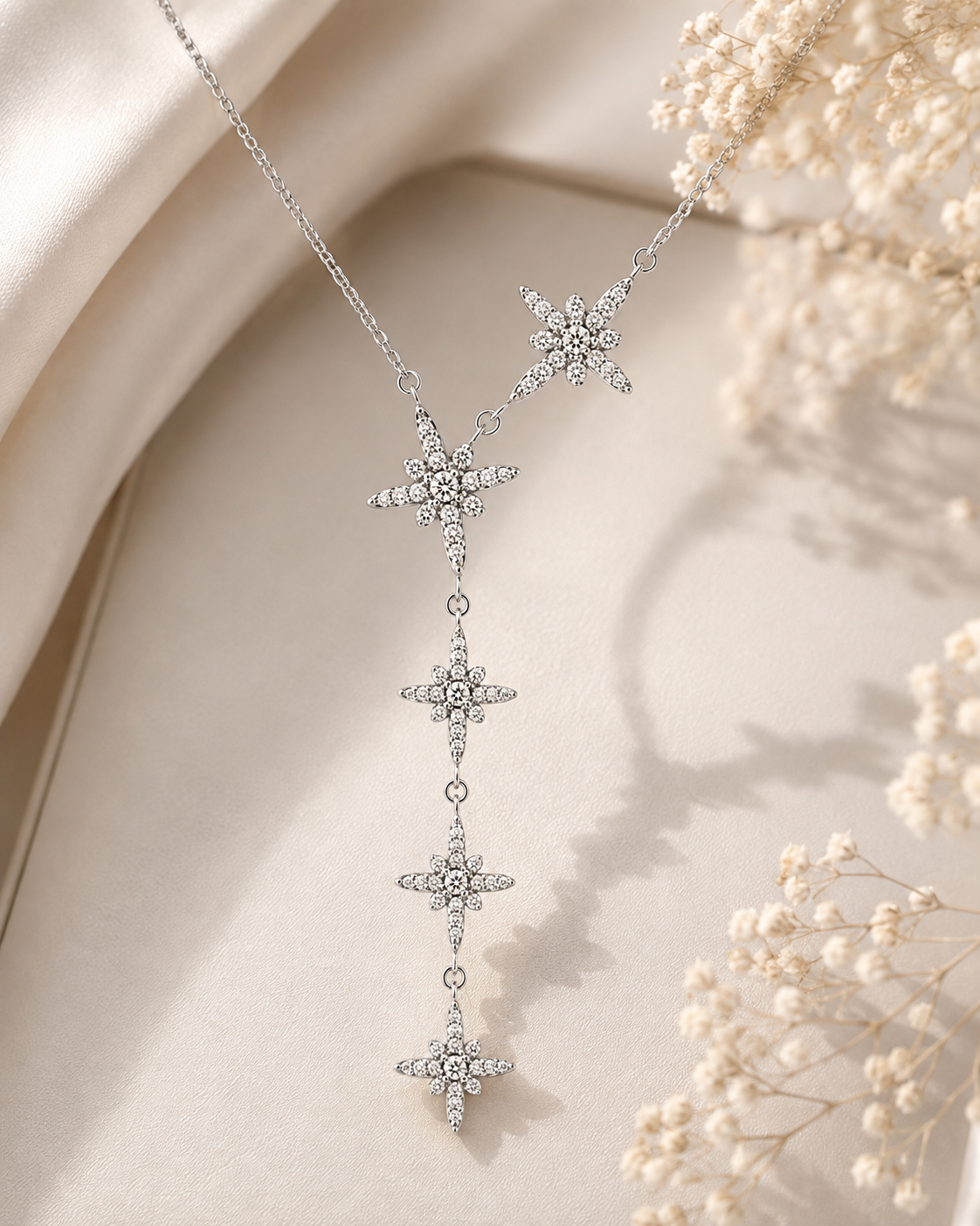 Celestial Starburst Y-Drop Sterling Silver Necklace