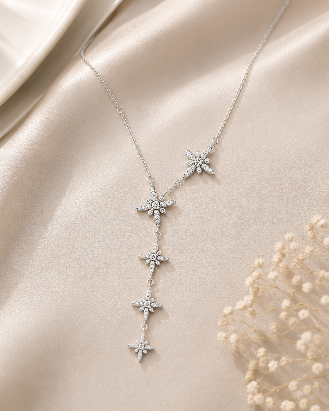 Celestial Starburst Y-Drop Sterling Silver Necklace
